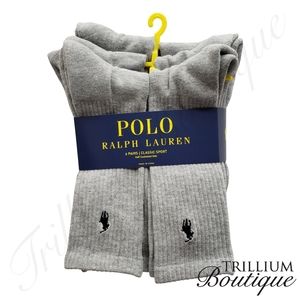 Polo Ralph Lauren Men's Classic Sport Half Cushioned Sole Gray Socks 6 Pairs NWT